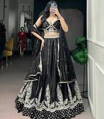 black silk blend embroidered traditional lehenga choli