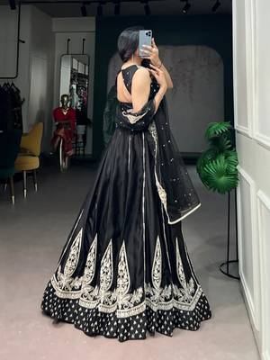 black silk blend embroidered traditional lehenga choli 2