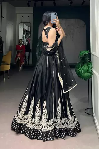 black silk blend embroidered traditional lehenga choli