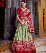 green silk blend printed traditional lehenga choli