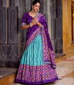 sky blue silk blend printed traditional lehenga choli