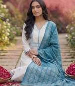 Women Ethnic Motifs Embroidered Thread Work Cotton Kurta with Trousers & With Dupatta