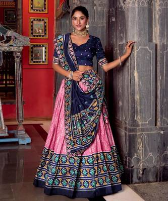 pink silk blend printed traditional lehenga choli 1