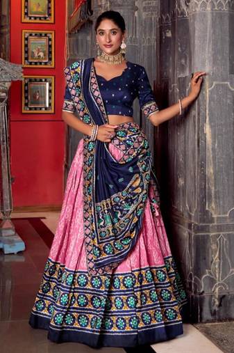 pink silk blend printed traditional lehenga choli