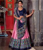 pink silk blend printed traditional lehenga choli