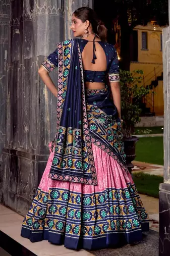 pink silk blend printed traditional lehenga choli