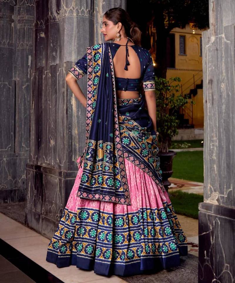pink silk blend printed traditional lehenga choli