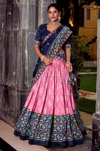 pink silk blend printed traditional lehenga choli