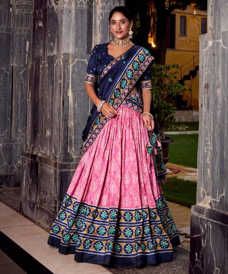 pink silk blend printed traditional lehenga choli