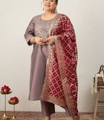 Plus Size Embroidered Sequinned Kurta with Palazzos & With Dupatta
