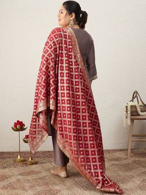 Plus Size Embroidered Sequinned Kurta with Palazzos & With Dupatta 5