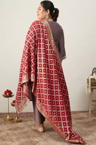 Plus Size Embroidered Sequinned Kurta with Palazzos & With Dupatta