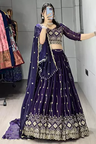 purple satin embroidered traditional lehenga choli