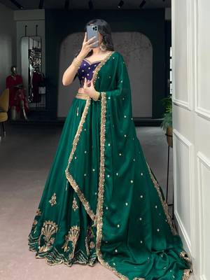 green crepe embroidered traditional lehenga choli with free size upto 44 1