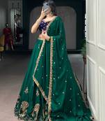 green crepe embroidered traditional lehenga choli with free size upto 44