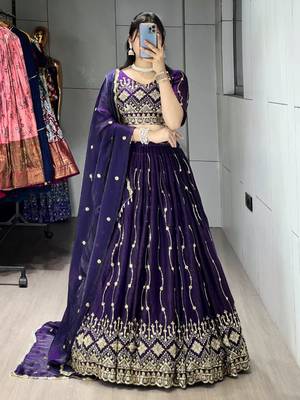 purple satin embroidered traditional lehenga choli 3