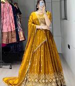 mustard satin embroidered traditional lehenga choli
