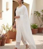Women Ethnic Motifs Embroidered Thread Work Cotton Kurta with Trousers & With Dupatta