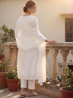 Women Ethnic Motifs Embroidered Thread Work Cotton Kurta with Trousers & With Dupatta 3
