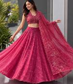 pink organza printed traditional lehenga choli with free size upto 42
