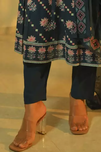 Floral Printed Beads & Stones Cotton A-Line Kurta With Trousers & Dupatta