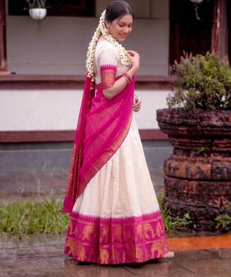 beige silk blend printed traditional lehenga choli 2