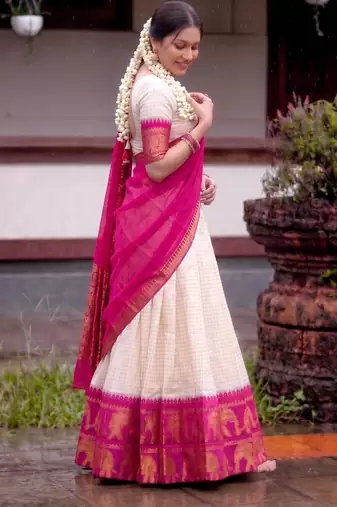 beige silk blend printed traditional lehenga choli
