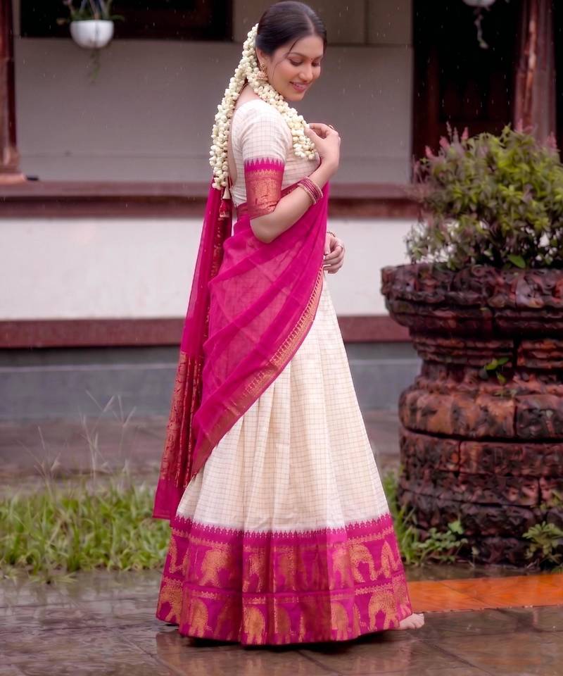 beige silk blend printed traditional lehenga choli