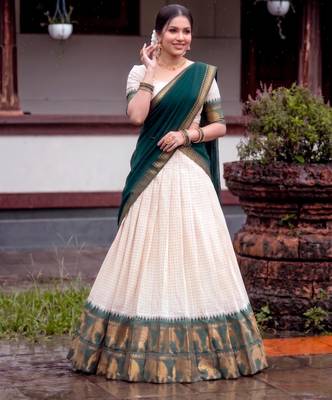 beige silk blend printed traditional lehenga choli 1