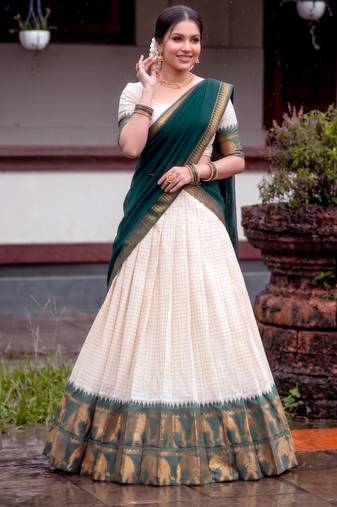 beige silk blend printed traditional lehenga choli