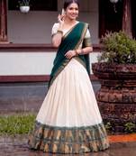 beige silk blend printed traditional lehenga choli