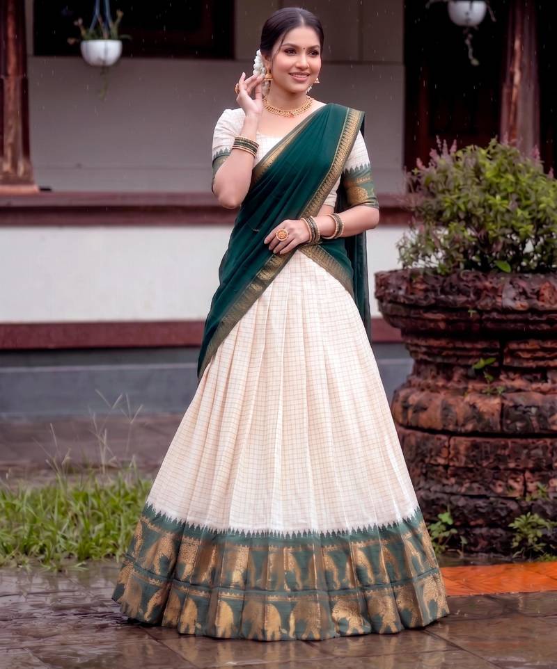 beige silk blend printed traditional lehenga choli