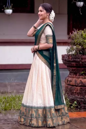 beige silk blend printed traditional lehenga choli