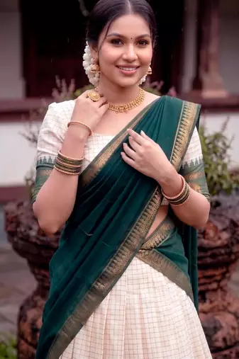 beige silk blend printed traditional lehenga choli
