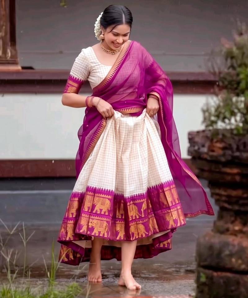 beige silk blend printed traditional lehenga choli