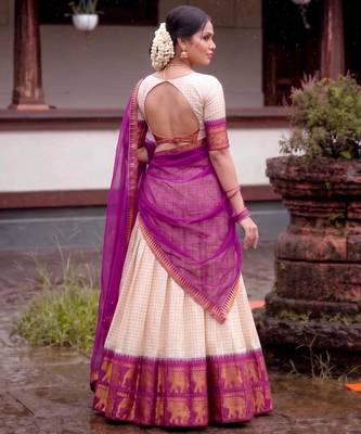 beige silk blend printed traditional lehenga choli 2