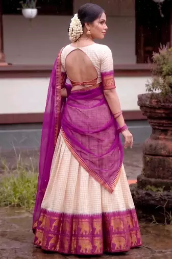 beige silk blend printed traditional lehenga choli