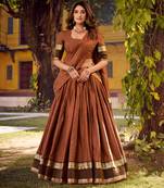 brown cotton silk printed traditional lehenga choli