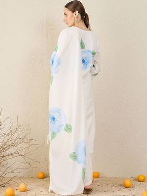 Women Floral Printed Sequinned Linen Kurta with Trousers & Dupatta 4