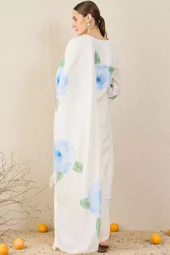 Women Floral Printed Sequinned Linen Kurta with Trousers & Dupatta