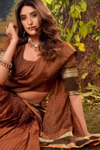 brown cotton silk printed traditional lehenga choli