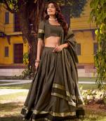 dark brown cotton silk printed traditional lehenga choli