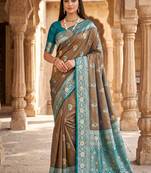 Grey soft banarasi silk saree with zari weaving meenakari design