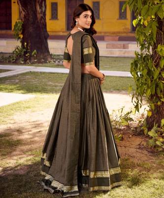 dark brown cotton silk printed traditional lehenga choli 2