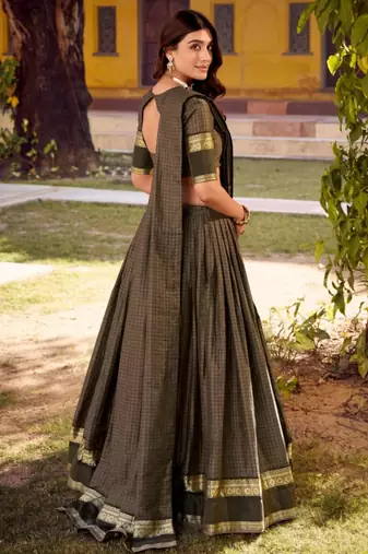 dark brown cotton silk printed traditional lehenga choli