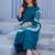 Teal Printed A-line Kurta Trousers Set