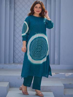 Teal Printed A-line Kurta Trousers Set 6