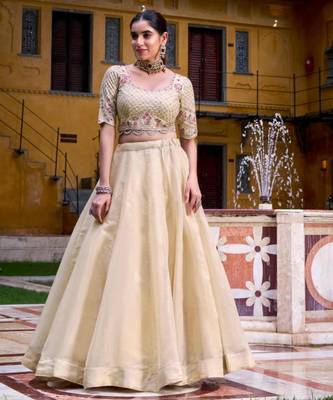 cream silk blend plain traditional lehenga choli 2