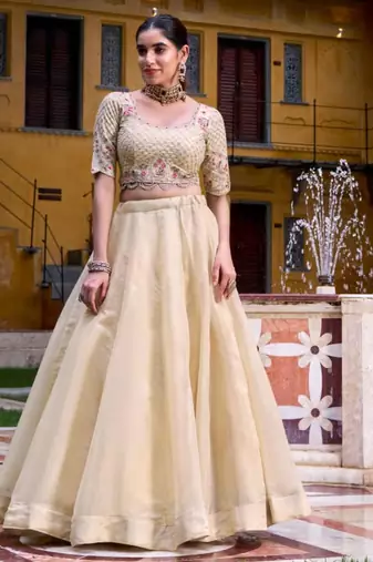 cream silk blend plain traditional lehenga choli
