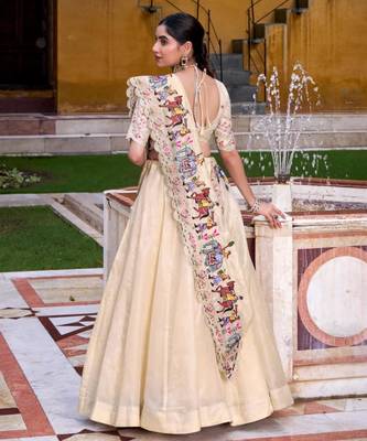 cream silk blend plain traditional lehenga choli 3